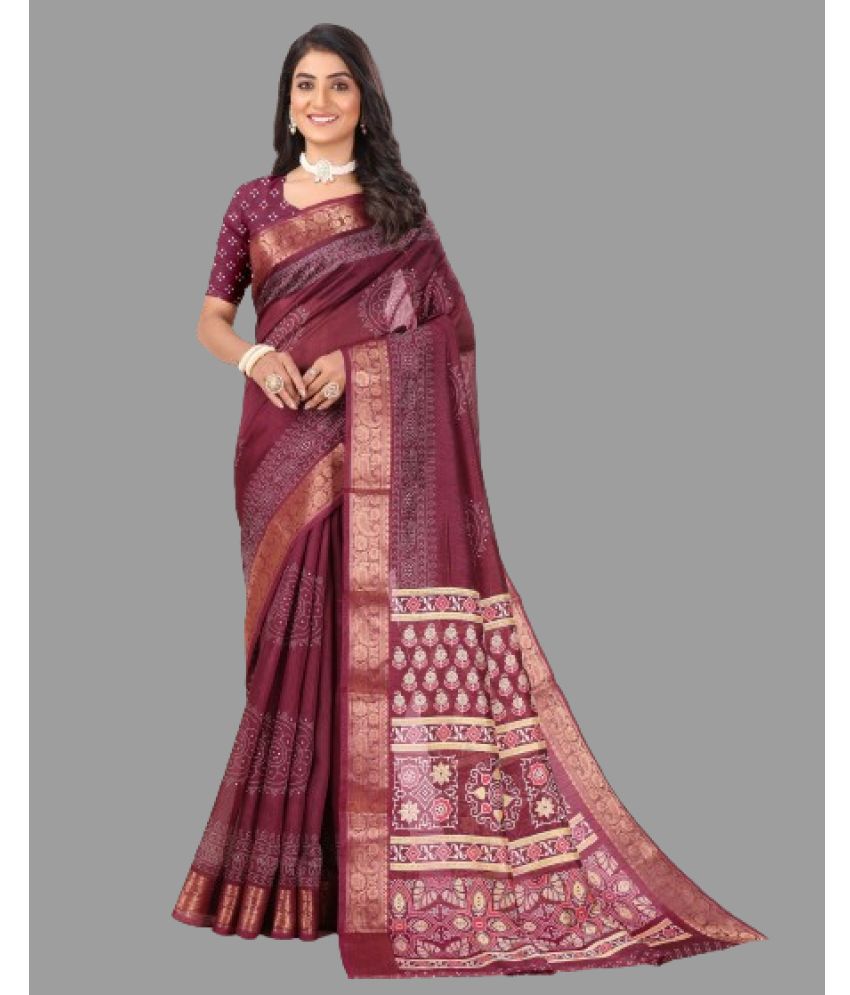     			Sanwariya Silks Cotton Silk Printed Saree With Blouse Piece - Maroon ( Pack of 1 )