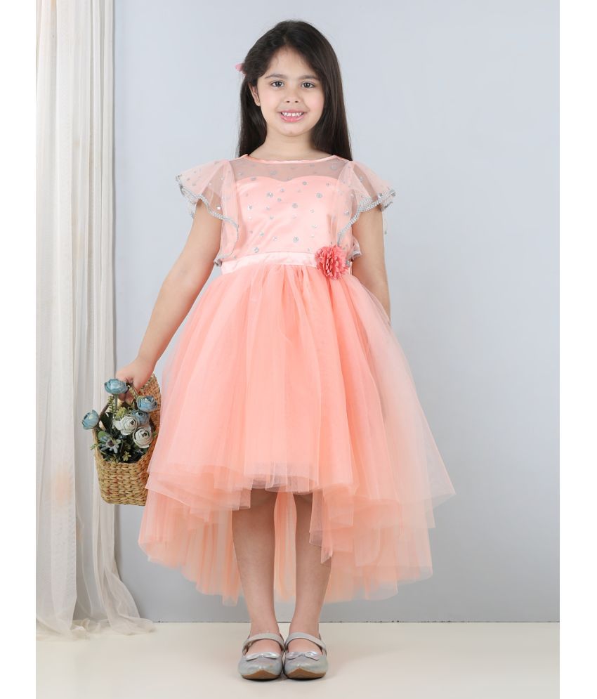     			Toy Balloon Kids Peach Net Girls Asymmetric Dress ( Pack of 1 )