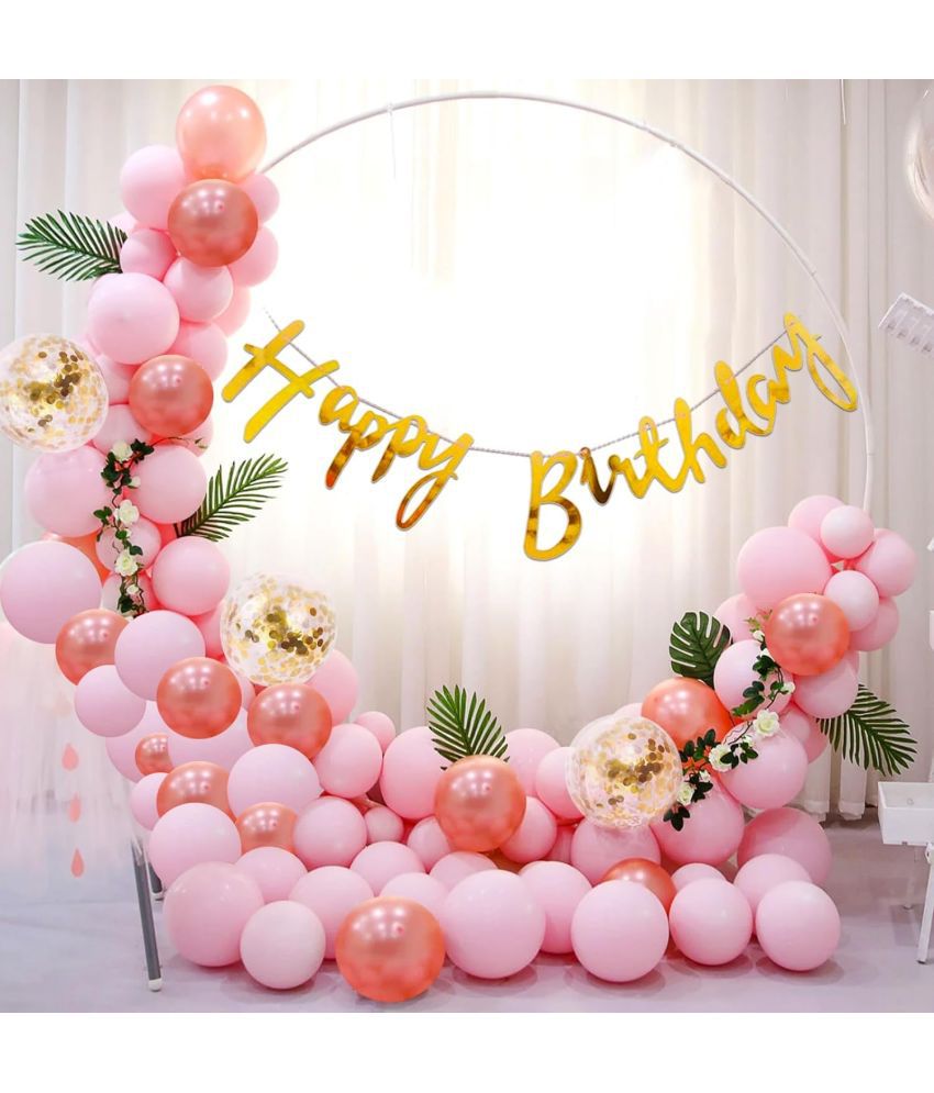     			Urban Classic Pink Rose Gold Happy Birthday Decoration Combo of 59pc for Boys, Girls