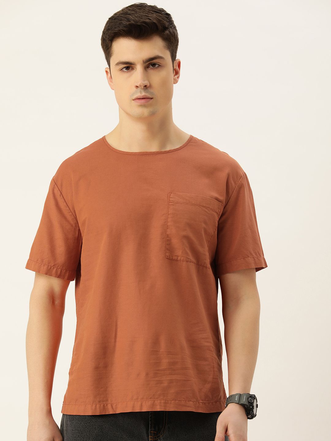     			Bene Kleed Cotton Blend Regular Fit Solids Half Sleeves Men's Casual Shirt - Rust ( Pack of 1 )