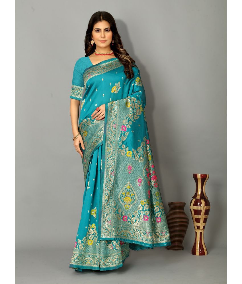     			ISARA Banarasi Silk Embellished Saree With Blouse Piece - SkyBlue ( Pack of 1 )