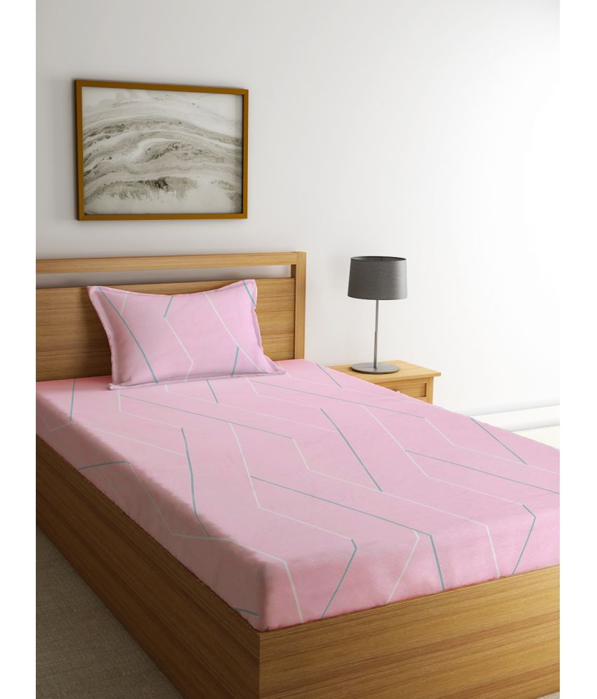     			Klotthe Poly Cotton Geometric 1 Single Bedsheet with 1 Pillow Cover - Pink