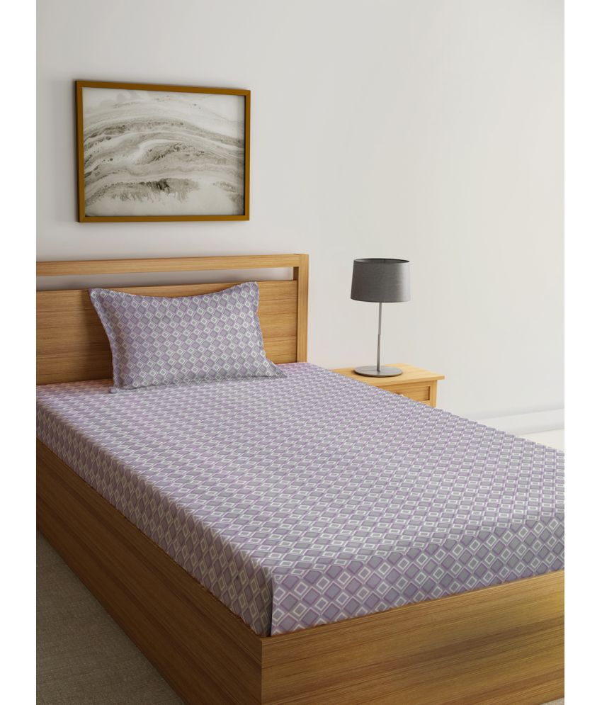     			Klotthe Poly Cotton Geometric 1 Single Bedsheet with 1 Pillow Cover - Purple
