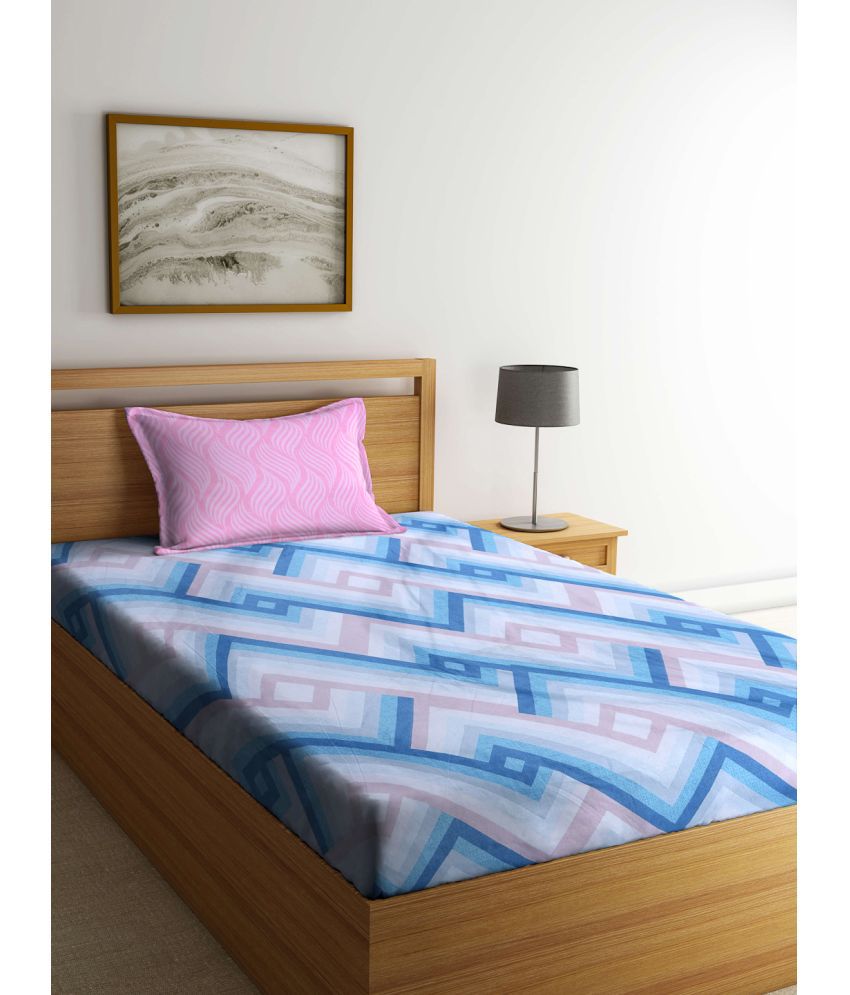     			Klotthe Poly Cotton Geometric 1 Single Bedsheet with 1 Pillow Cover - Blue