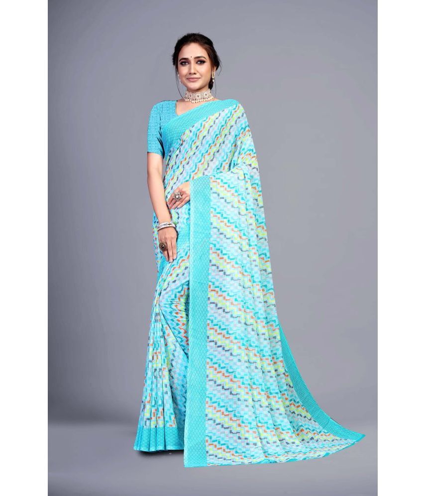     			SHREENATH FABRICS Georgette Printed Saree With Blouse Piece - Blue ( Pack of 1 )