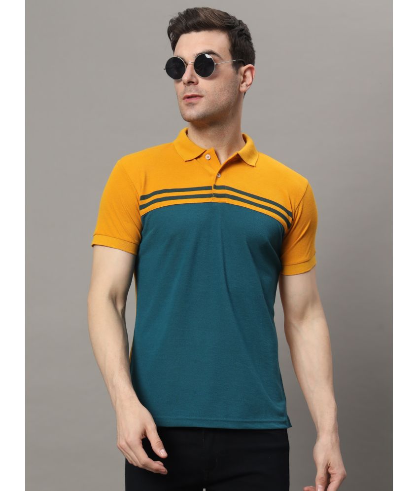     			The Million Club Cotton Blend Regular Fit Striped Half Sleeves Men's Polo T Shirt - Mustard ( Pack of 1 )