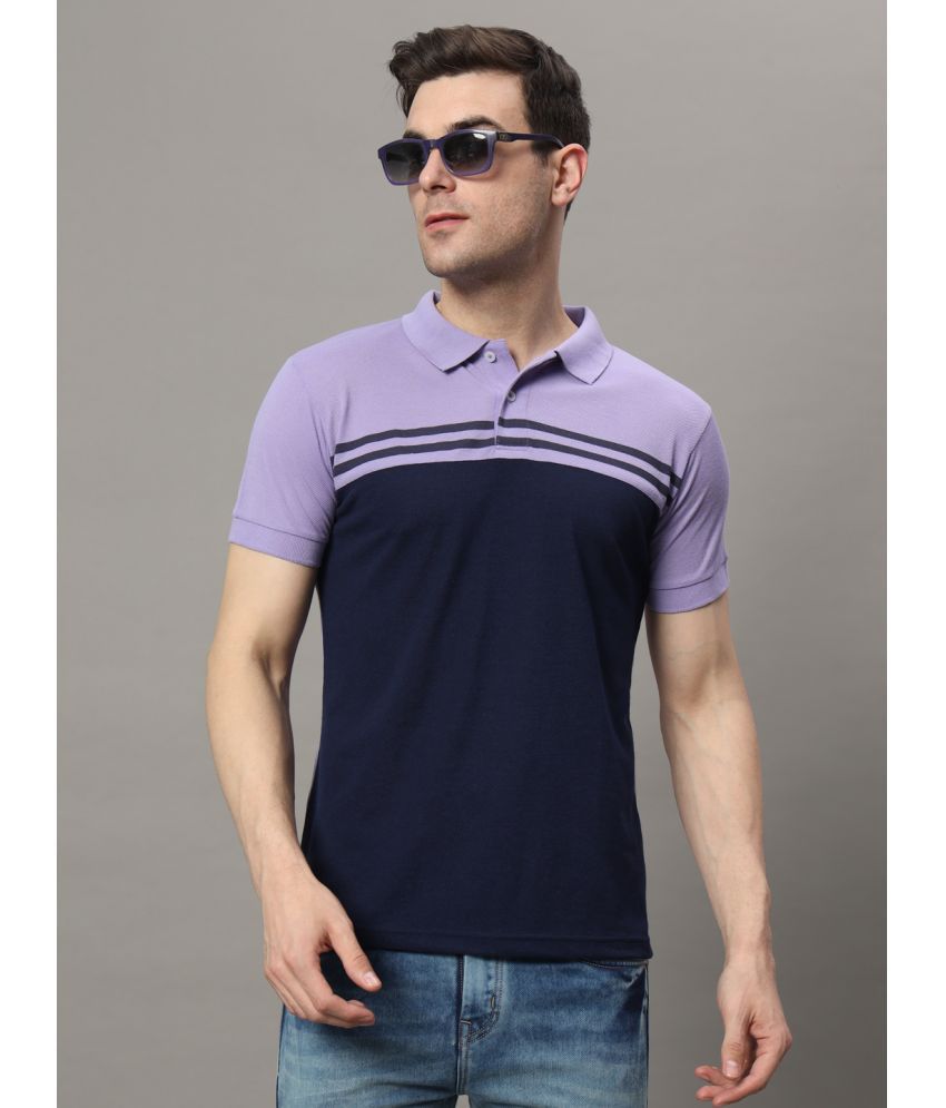     			The Million Club Cotton Blend Regular Fit Striped Half Sleeves Men's Polo T Shirt - Lavender ( Pack of 1 )