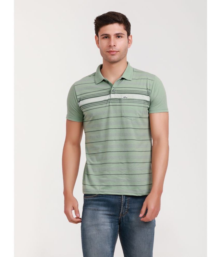     			Array Cotton Blend Regular Fit Striped Half Sleeves Men's Polo T Shirt - Green ( Pack of 1 )