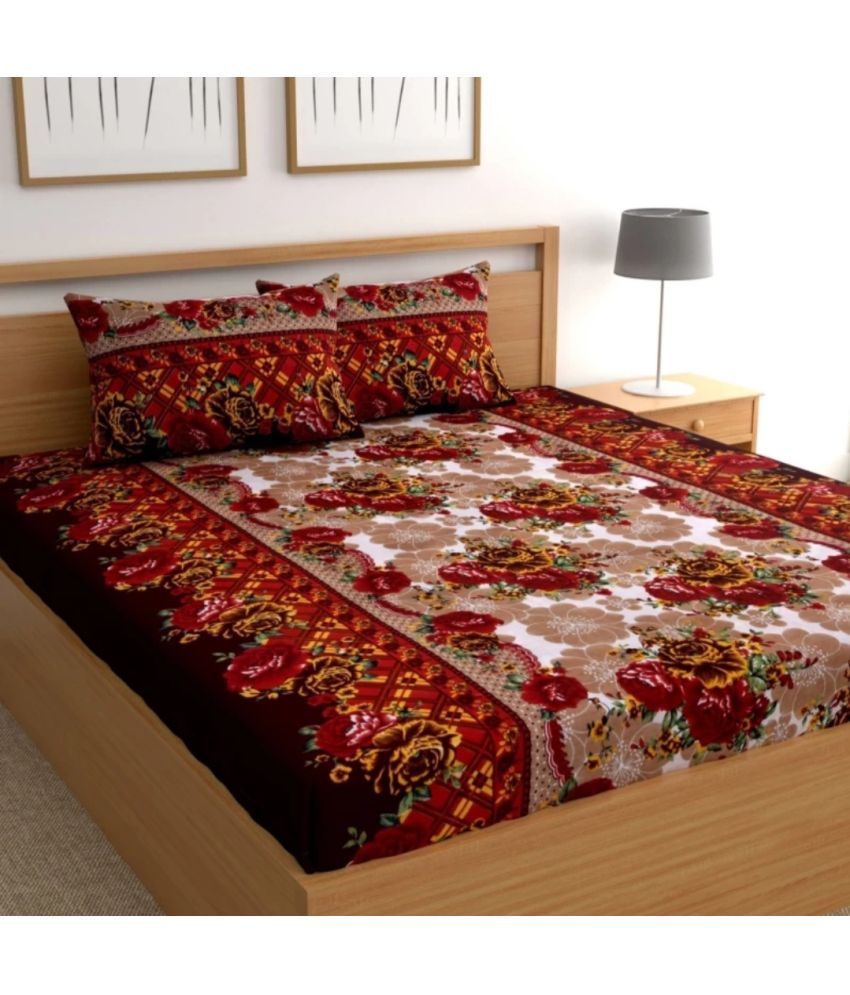     			HOMETALES Polyester Floral 1 Double Bedsheet with 2 Pillow Covers - Multicolor