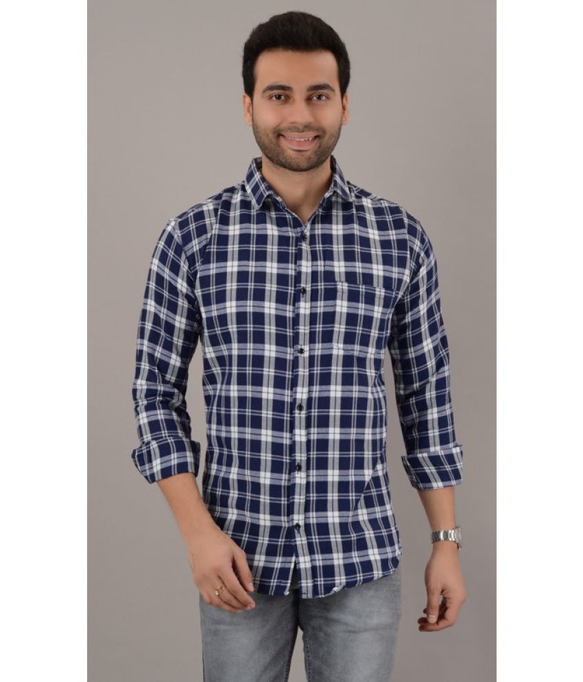     			MOUDLIN Cotton Blend Slim Fit Checks Full Sleeves Men's Casual Shirt - Blue ( Pack of 1 )