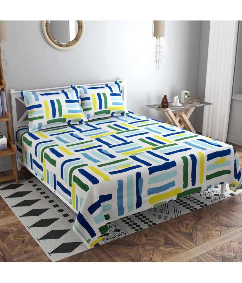     			Neekshaa Glace Cotton Geometric 1 Double Bedsheet with 2 Pillow Covers - White