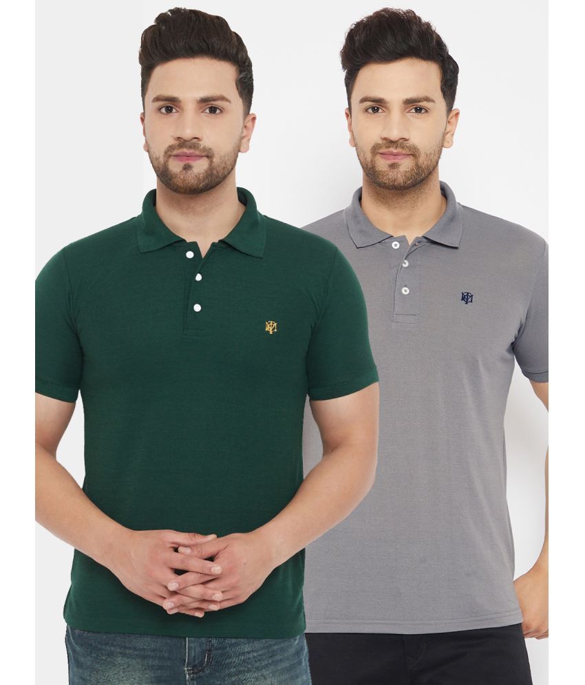     			The Million Club Pack of 2 Cotton Blend Regular Fit Solid Half Sleeves Men's Polo T Shirt ( Green )