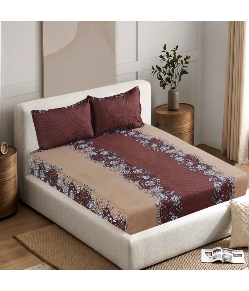     			Welhouse India Cotton Floral 1 Double King Size Bedsheet with 2 Pillow Covers - Maroon