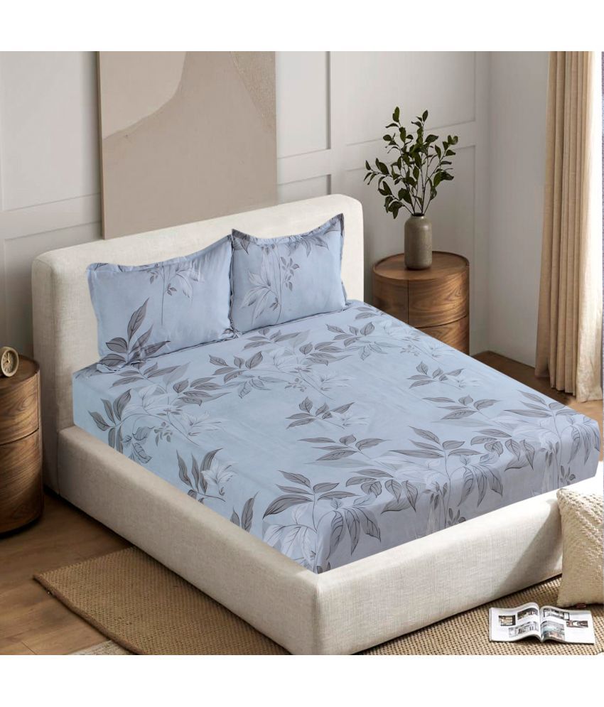     			Welhouse India Cotton Floral 1 Double King Size Bedsheet with 2 Pillow Covers - Grey