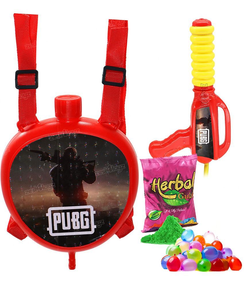     			Zest 4 Toyz Holi Pichkari Watergun for Kids High Pressure Superhero Pichkari Toy with Back Holding Tank Holi Combo of 1 Pkt Gulal Color & 100 Water Balloons for Boys & Girls-Capacity-0.6 LTR