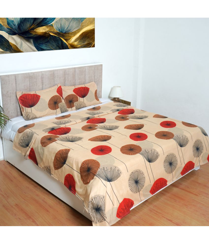     			Glaxomas Glace Cotton Abstract 1 Double Bedsheet with 2 Pillow Covers - Brown