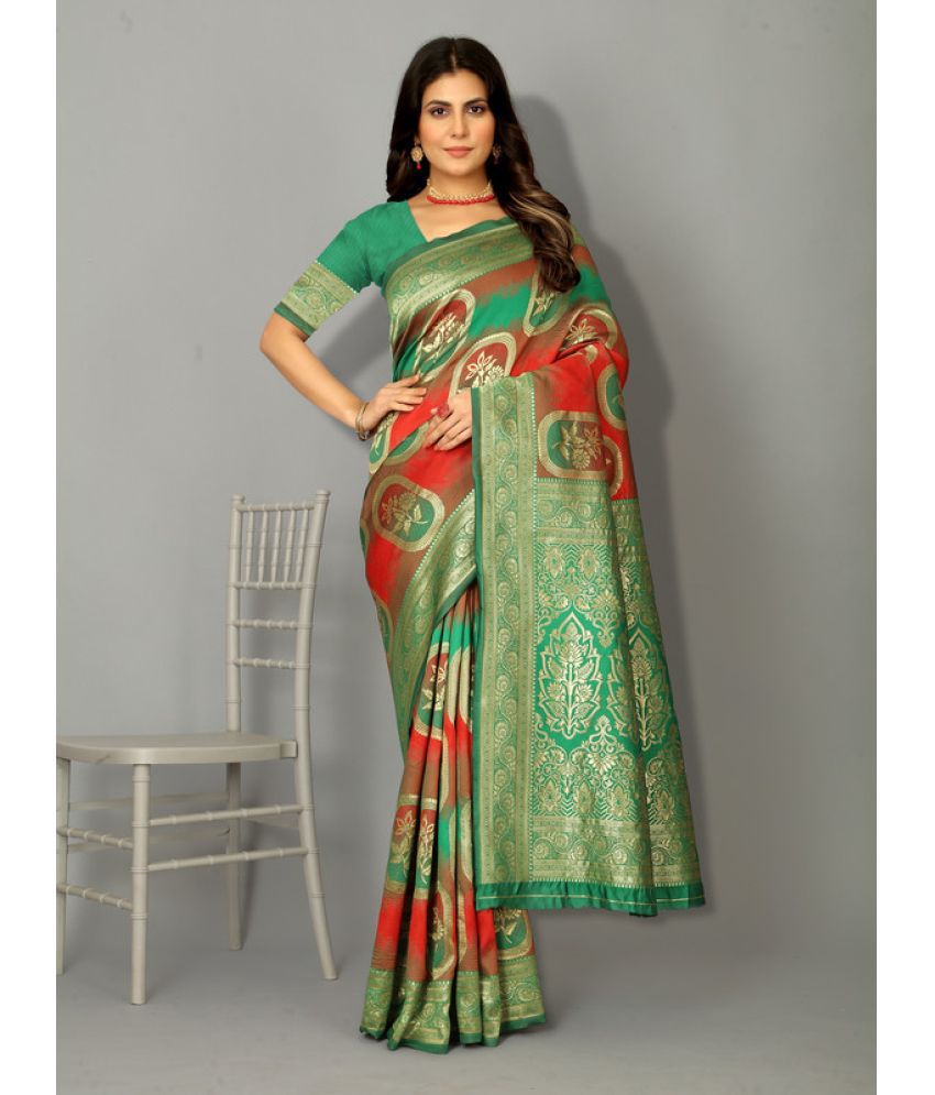     			Indesa Banarasi Silk Woven Saree With Blouse Piece - Green ( Pack of 1 )