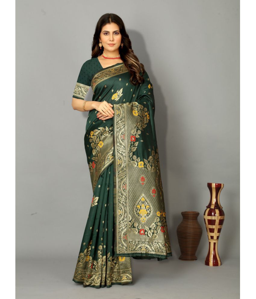     			Indesa Banarasi Silk Woven Saree With Blouse Piece - Green ( Pack of 1 )