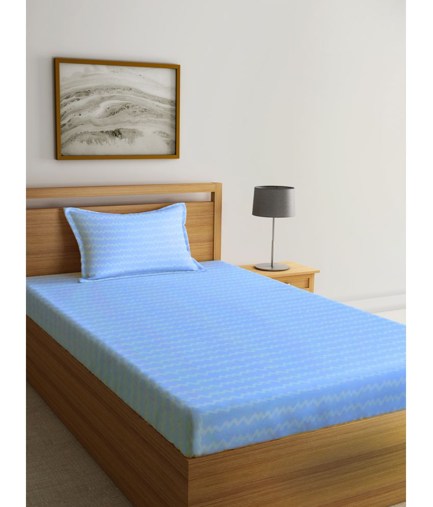    			Klotthe Poly Cotton Geometric 1 Single Bedsheet with 1 Pillow Cover - Sky Blue