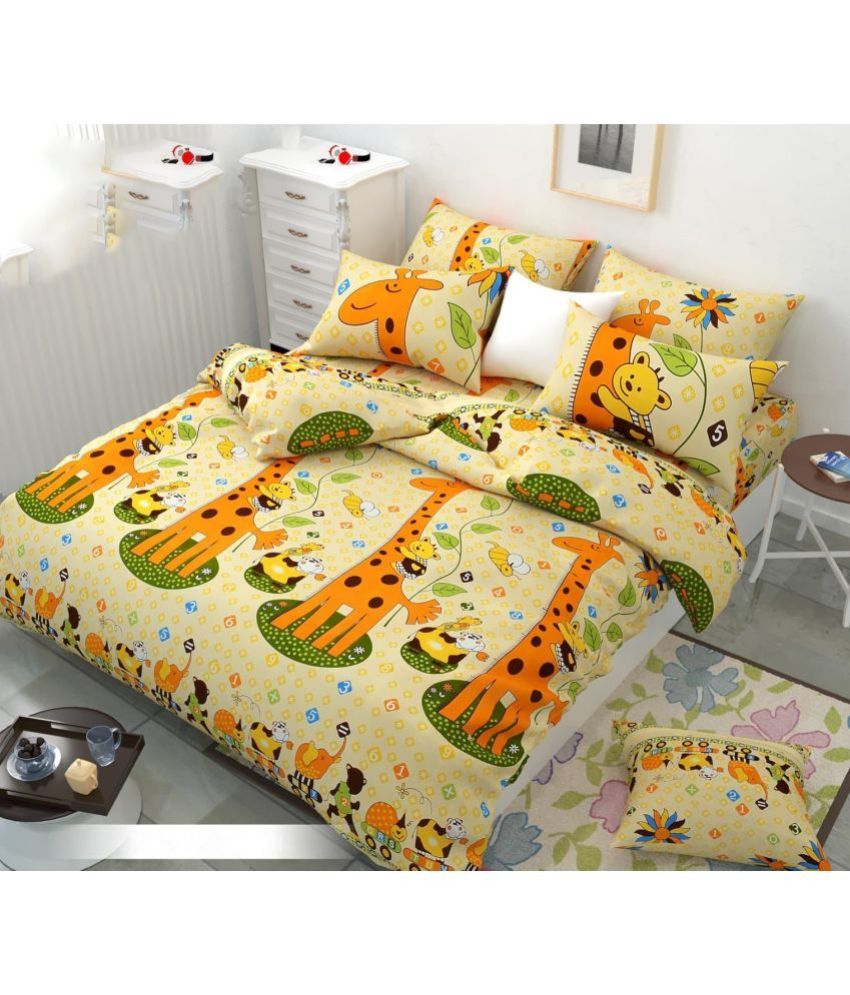     			Neekshaa Glace Cotton Animal 1 Double Bedsheet with 2 Pillow Covers - Cream