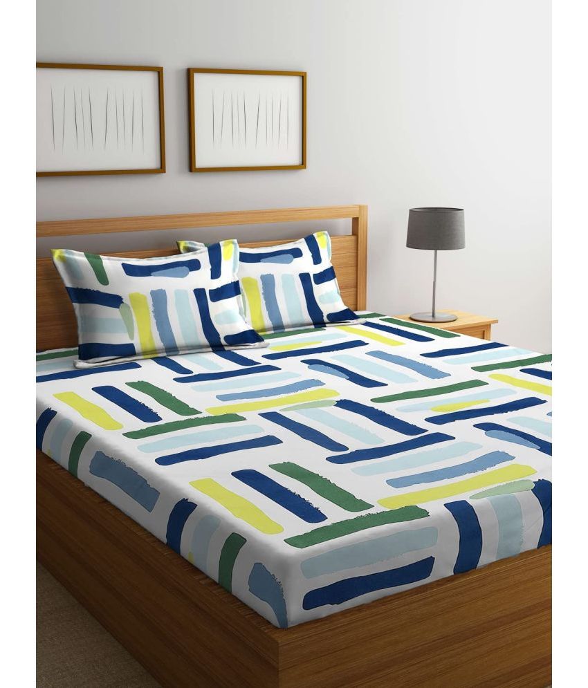     			Neekshaa Glace Cotton Geometric 1 Double Bedsheet with 2 Pillow Covers - White