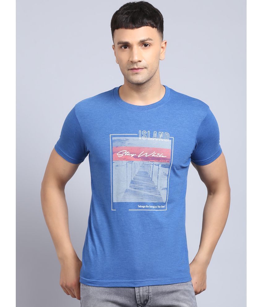     			Rodamo Cotton Blend Slim Fit Printed Half Sleeves Men's T-Shirt - Blue ( Pack of 1 )