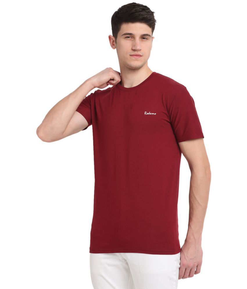     			Rodamo Cotton Blend Slim Fit Solid Half Sleeves Men's T-Shirt - Maroon ( Pack of 1 )