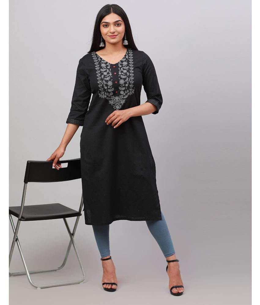     			Alena Cotton Embroidered Straight Women's Kurti - Black ( Pack of 1 )
