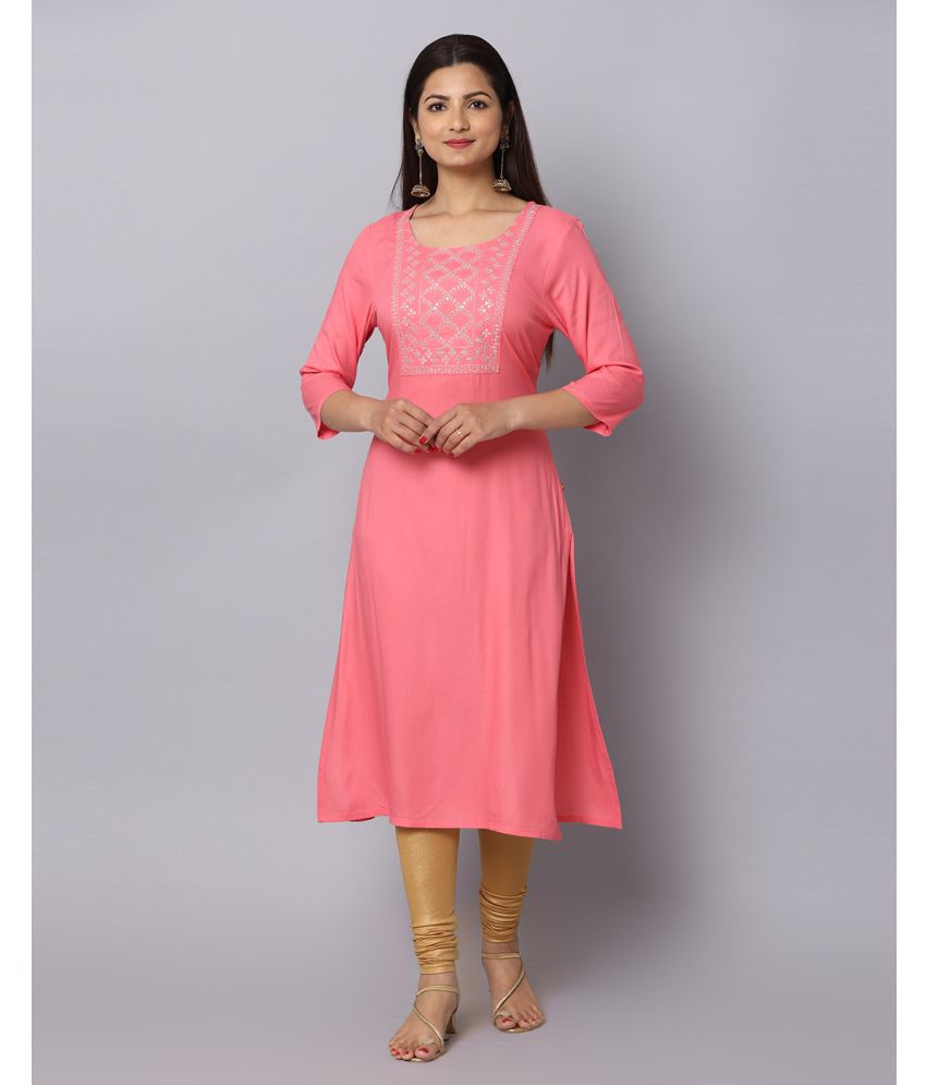     			Alena Rayon Embroidered Straight Women's Kurti - Pink ( Pack of 1 )