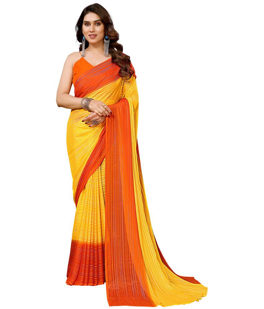     			Anand Sarees Satin Colorblock Saree Without Blouse Piece - Yellow ( Pack of 1 )