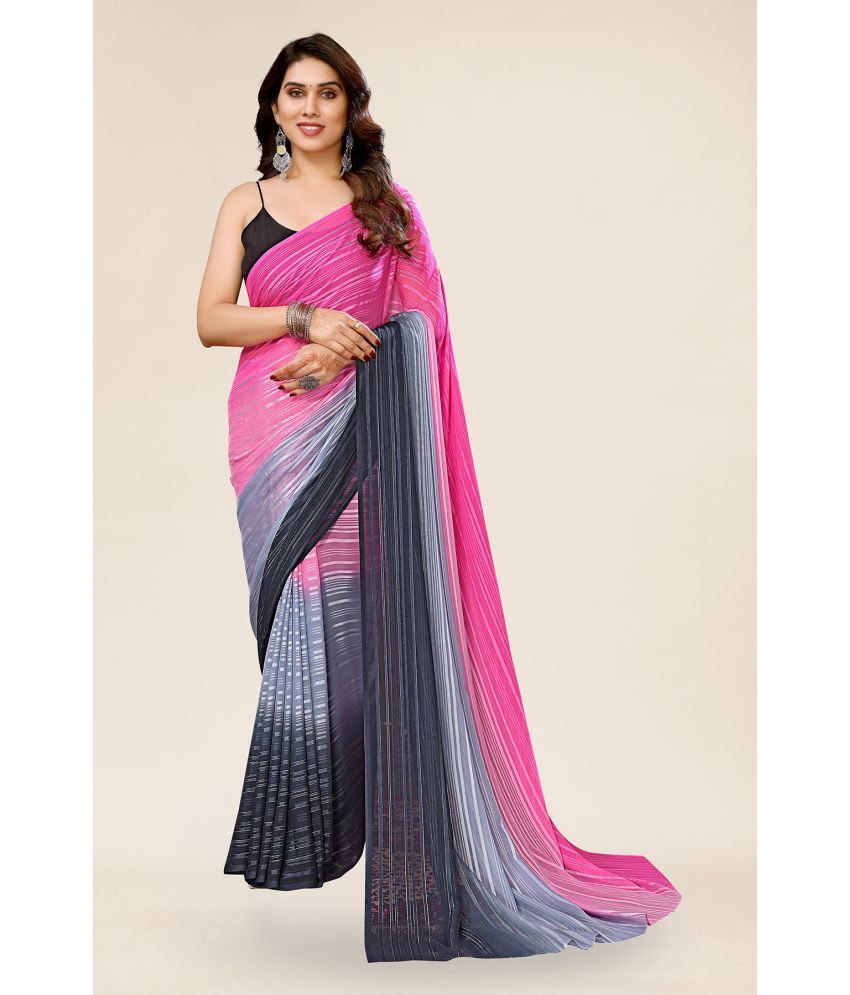     			ANAND SAREES Satin Striped Saree With Blouse Piece - Pink ( Pack of 1 )