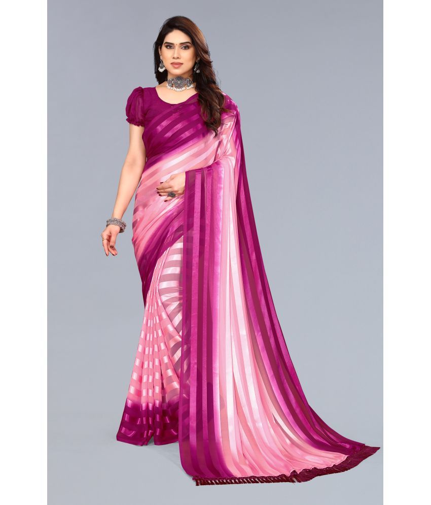     			Anand Sarees Satin Striped Saree Without Blouse Piece - Purple ( Pack of 1 )