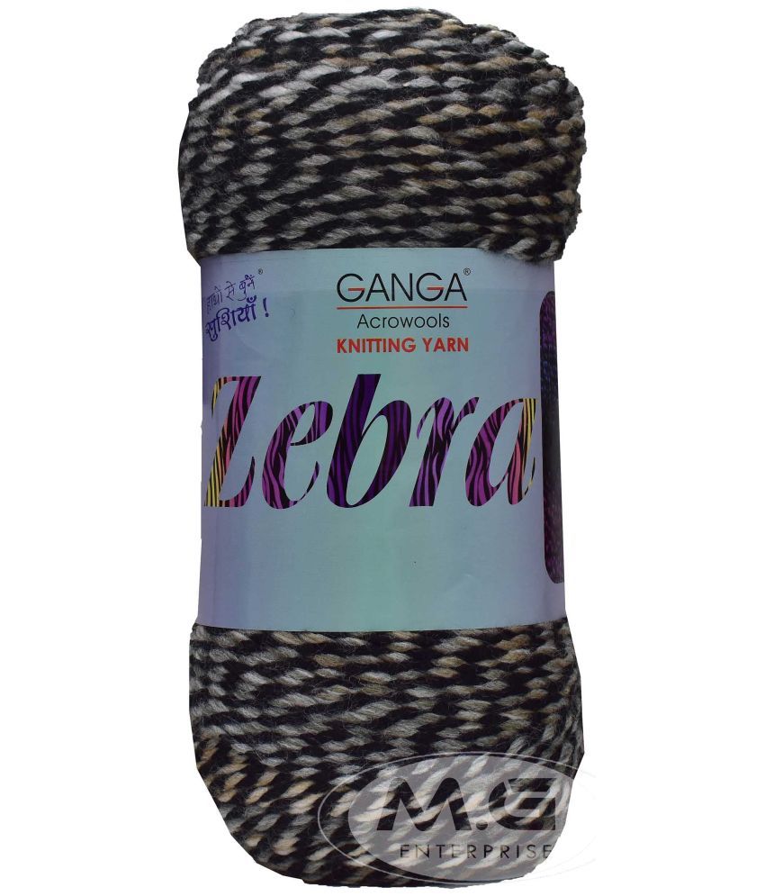     			Ganga Knitting Yarn Thick Chunky Wool, Zebra Black Brown 450 gm Best Used with Knitting Needles, Crochet Needles Wool Yarn for Knitting, with Needle.-Q