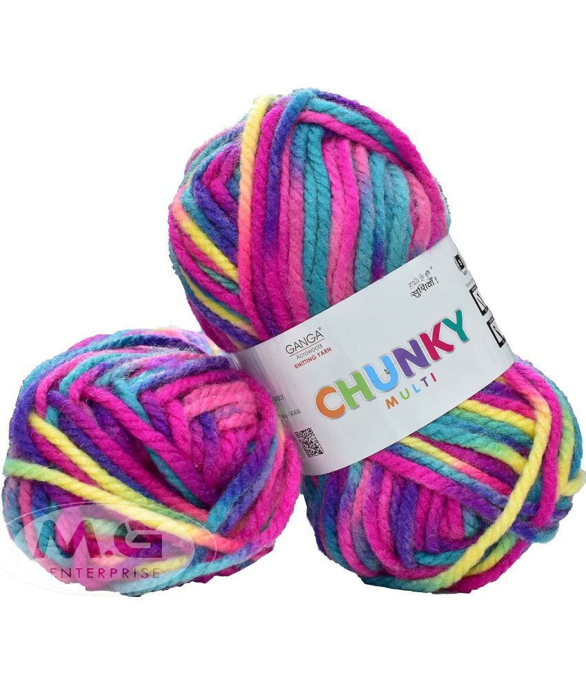     			Ganga Knitting Yarn Thick Chunky Wool, Chunky Rainbow 500 gm Best Used with Needles, Crochet Needles Wool Yarn for Knitting, with Needle. by Ganga A