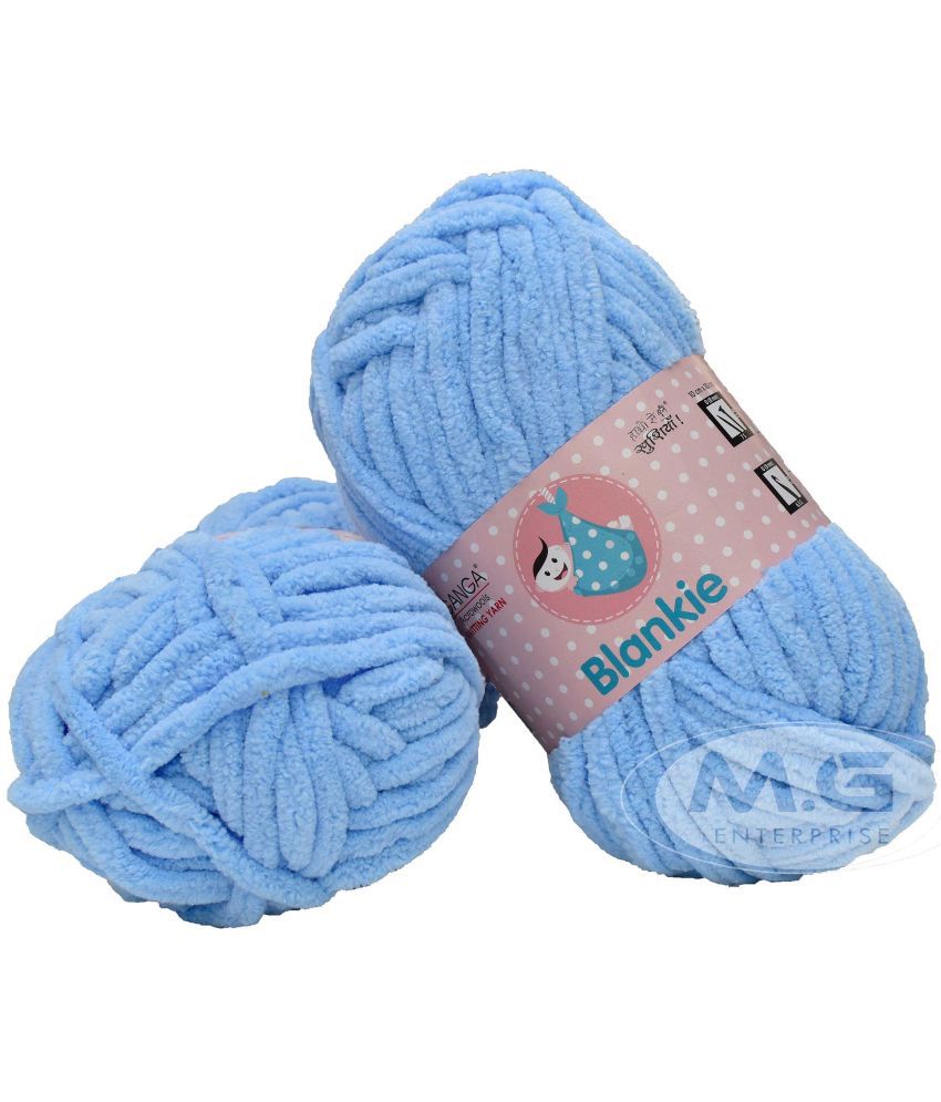     			Ganga Knitting Yarn Thick Chunky Wool, Blankie Sky Blue 400 gm Best Used with Knitting Needles, Crochet Needles Wool Yarn for Knitting, with Needle.-Y