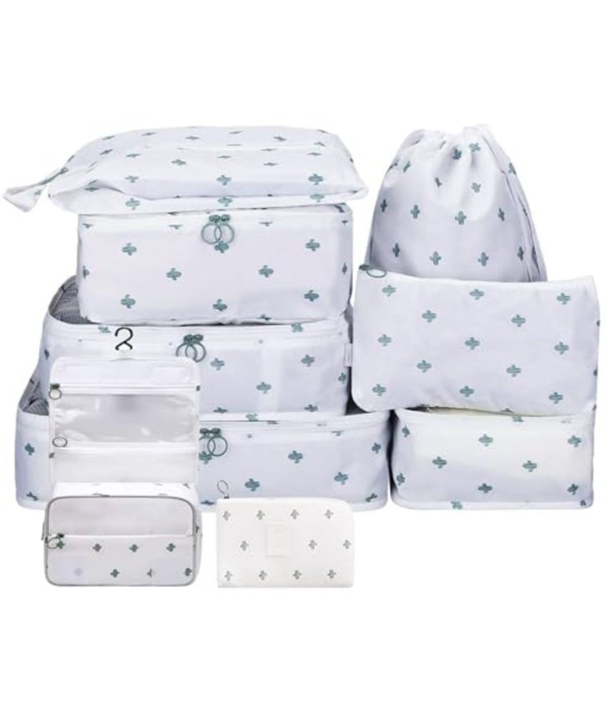     			House Of Quirk White Travel Luggage Bag Set of 9