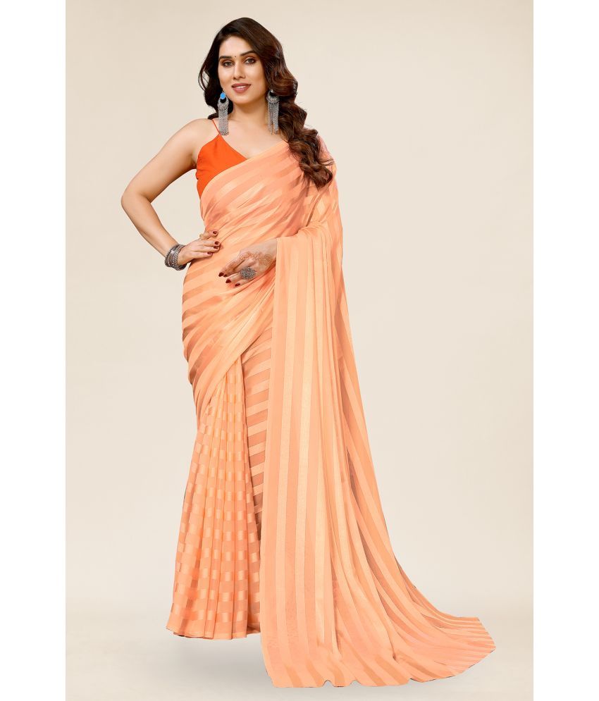     			Kashvi Sarees Satin Striped Saree With Blouse Piece - Orange ( Pack of 1 )