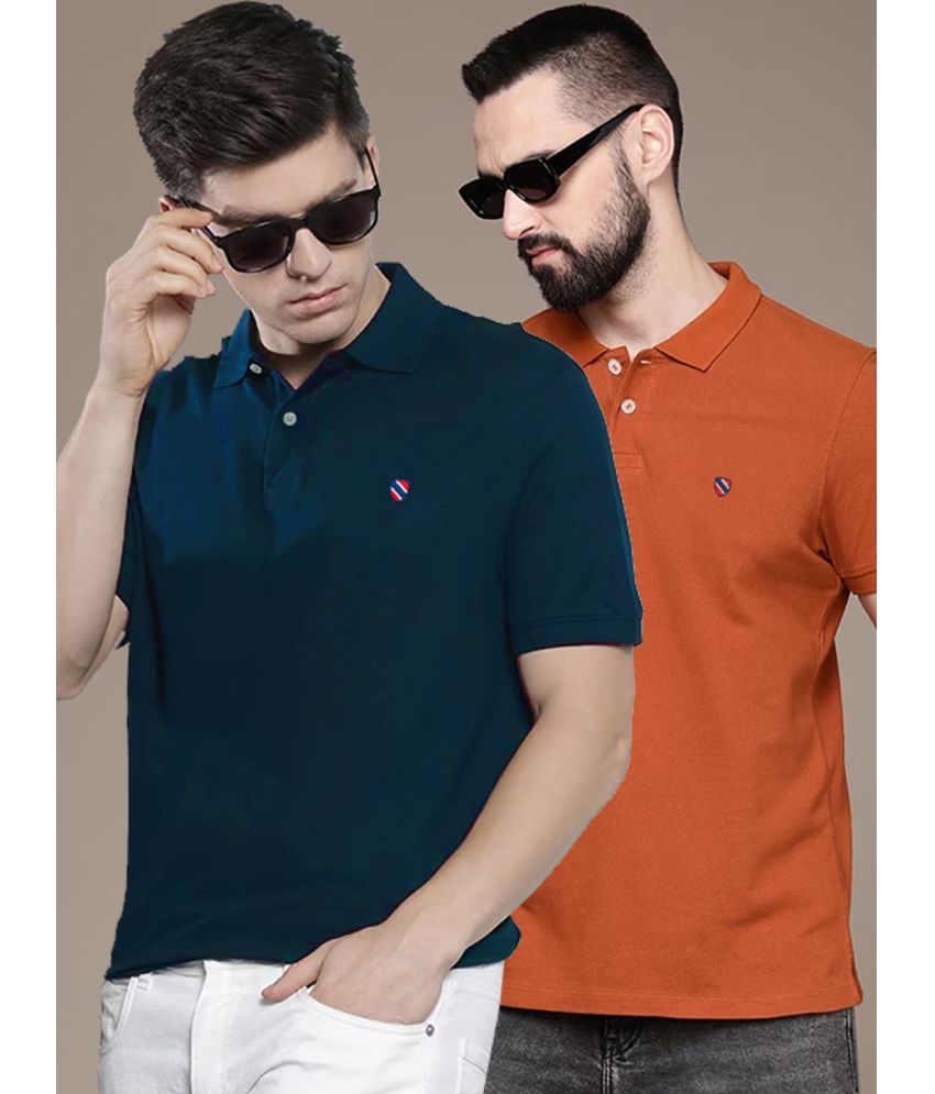     			Merriment Cotton Blend Regular Fit Solid Half Sleeves Men's Polo T Shirt - Navy ( Pack of 2 )