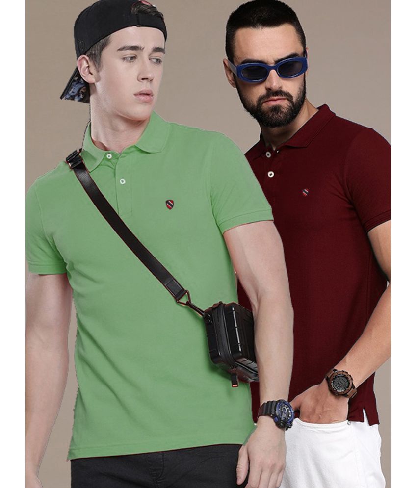     			Merriment Cotton Blend Regular Fit Solid Half Sleeves Men's Polo T Shirt - Mint Green ( Pack of 2 )