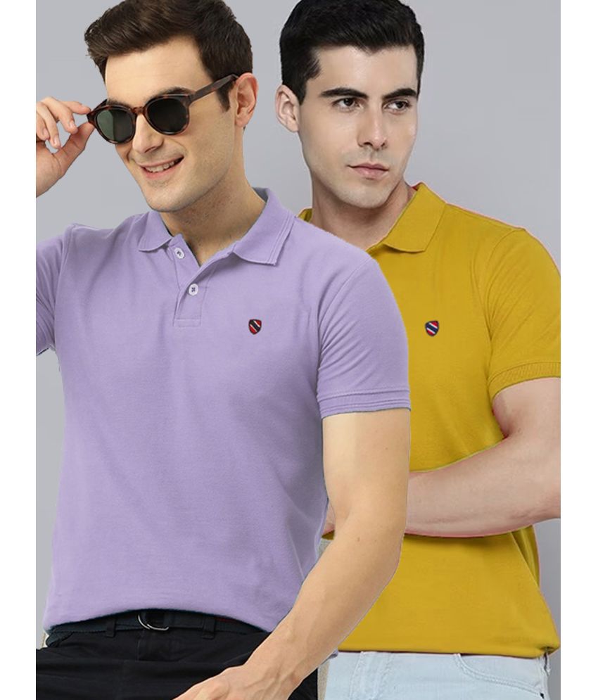     			Merriment Cotton Blend Regular Fit Solid Half Sleeves Men's Polo T Shirt - Lavender ( Pack of 2 )