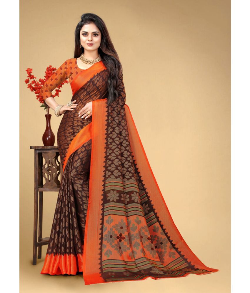     			SHREENATH FABRICS Brasso Printed Saree With Blouse Piece - Orange ( Pack of 1 )