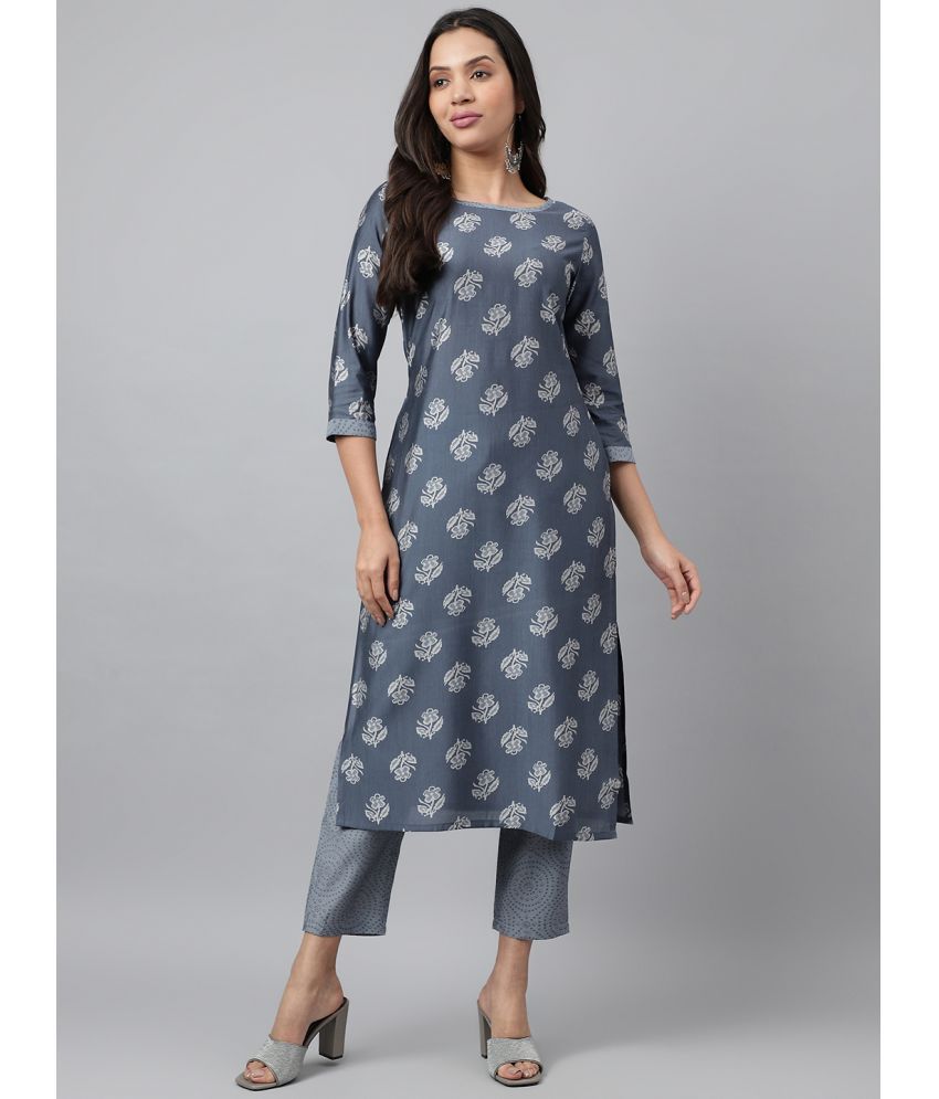     			Shaily Chanderi Self Design Kurti With Pants Women's Stitched Salwar Suit - Grey ( Pack of 2 )