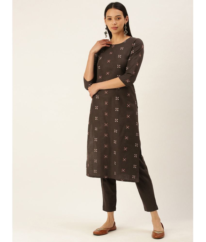     			Shaily Cotton Solid Kurti With Pants Women's Stitched Salwar Suit - Brown ( Pack of 2 )