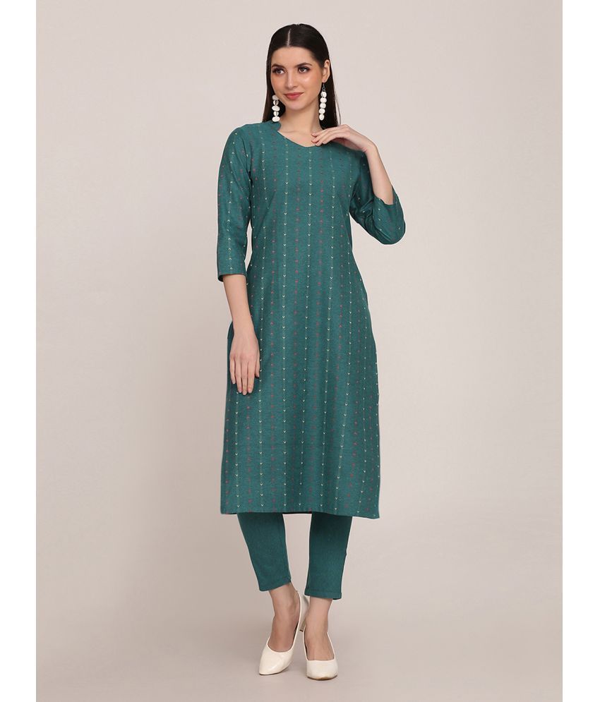     			Shaily Cotton Striped Kurti With Pants Women's Stitched Salwar Suit - Turquoise ( Pack of 2 )