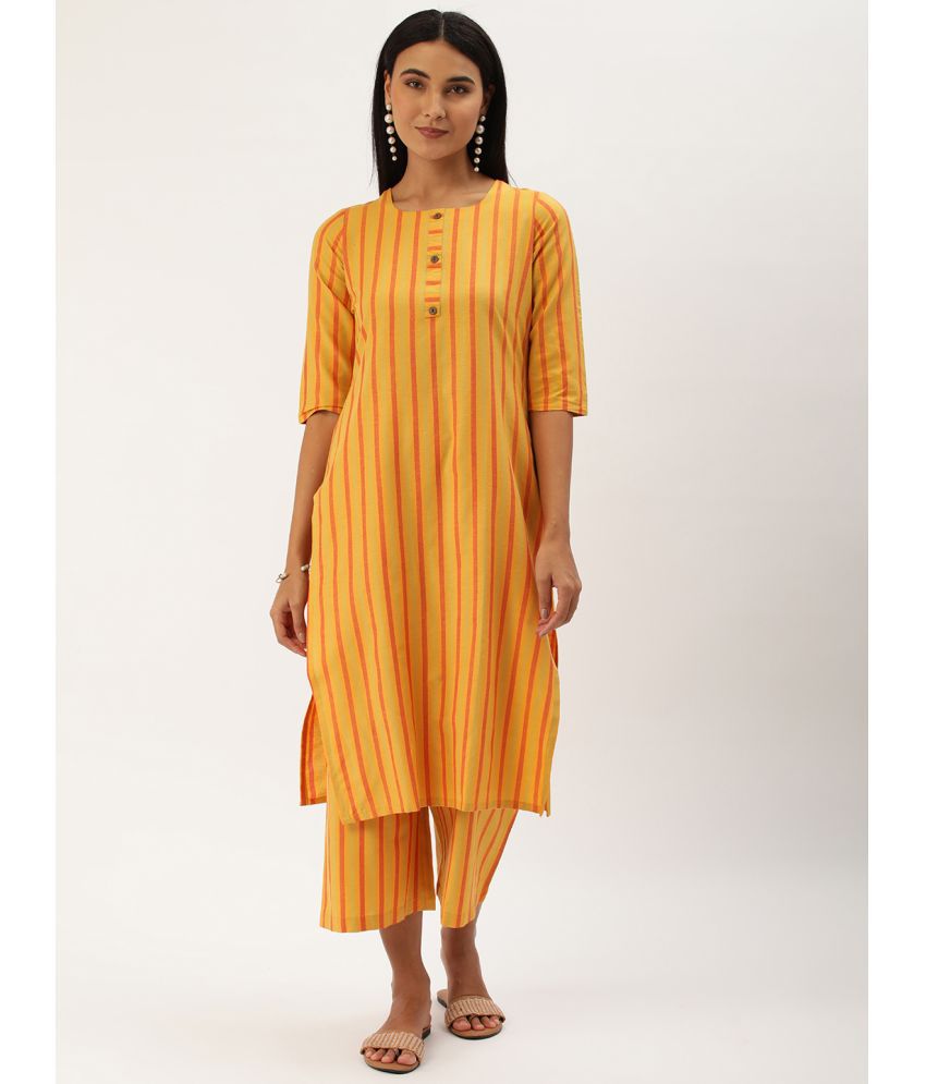     			Shaily Cotton Striped Kurti With Pants Women's Stitched Salwar Suit - Yellow ( Pack of 2 )