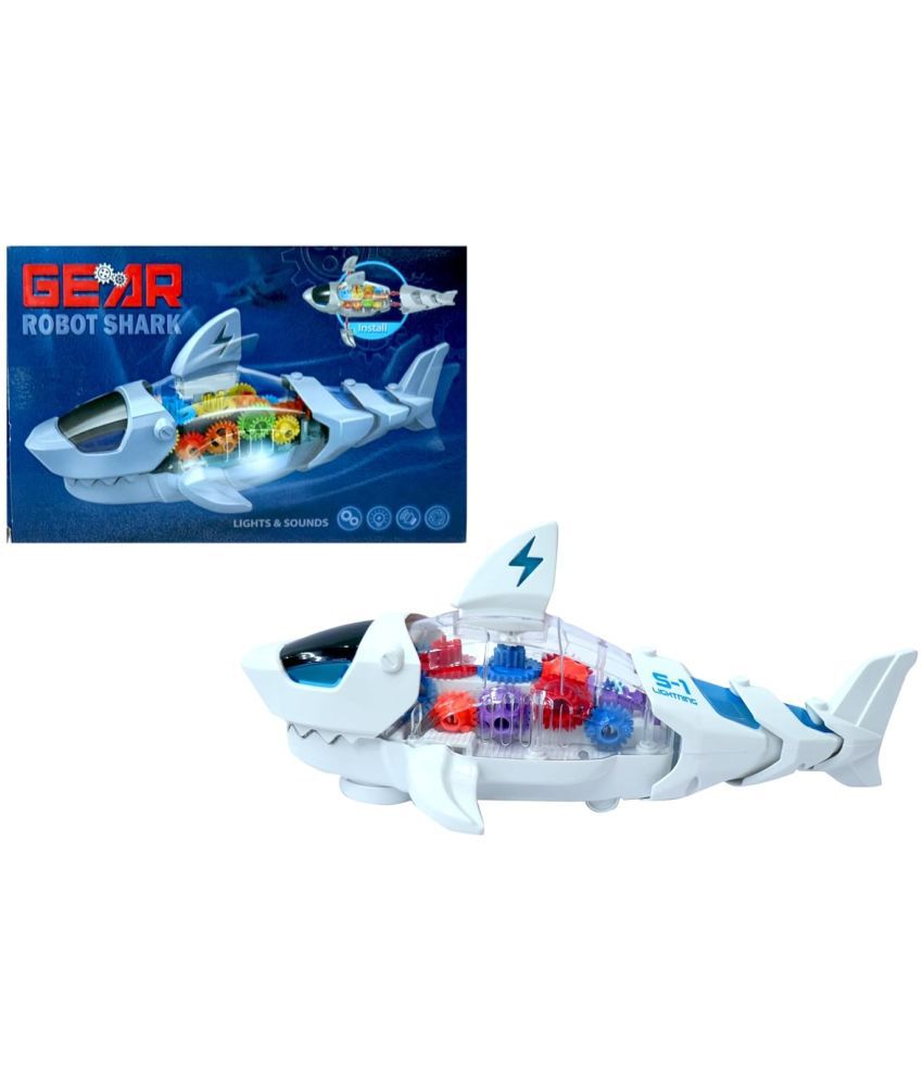     			WOW Toys - Delivering Joys of Life|| Transparent Gear Robot Shark, with 3D Colorful Light & Music (Random Colour)