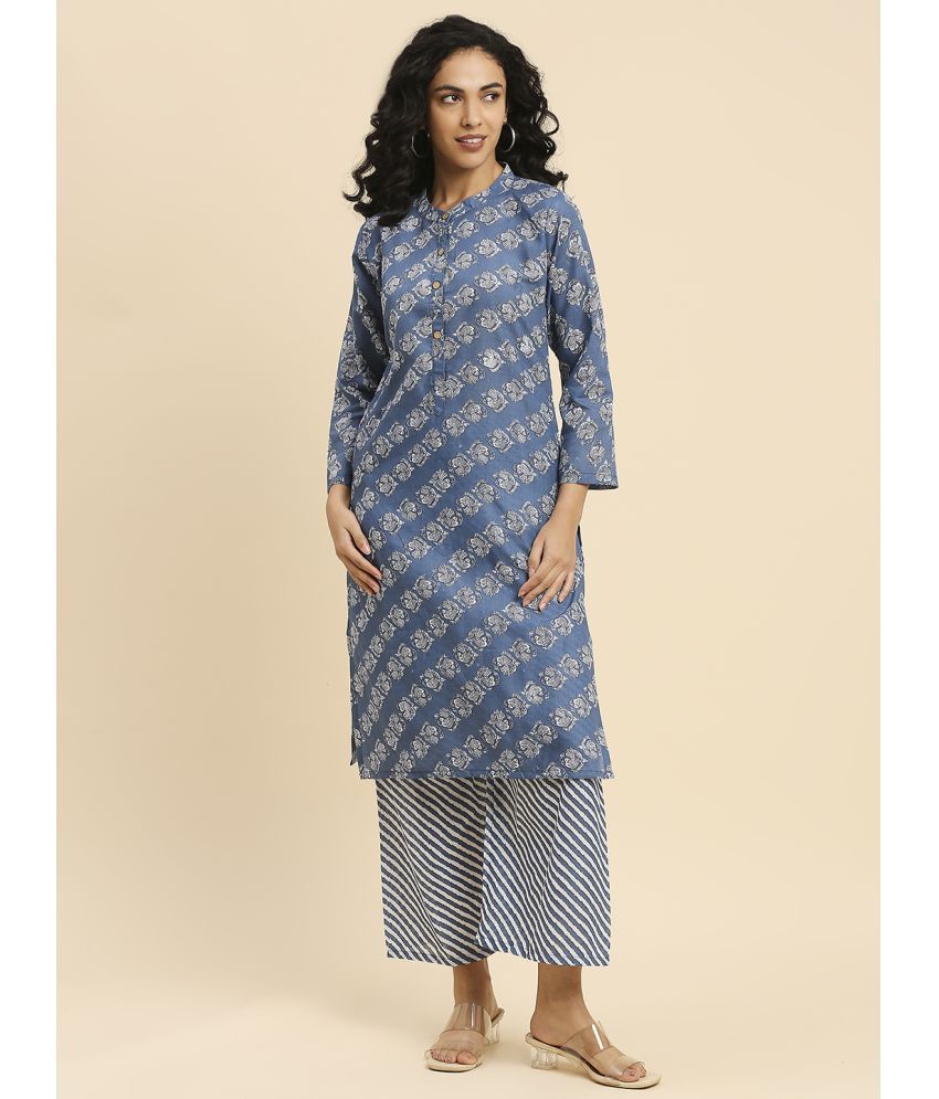     			gufrina Cotton Printed Kurti With Palazzo Women's Stitched Salwar Suit - Blue ( Pack of 1 )