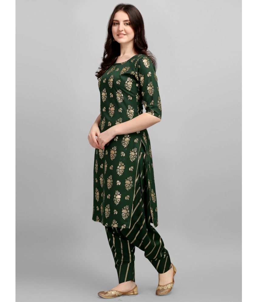     			gufrina Rayon Printed Kurti With Salwar Women's Stitched Salwar Suit - Green ( Pack of 1 )