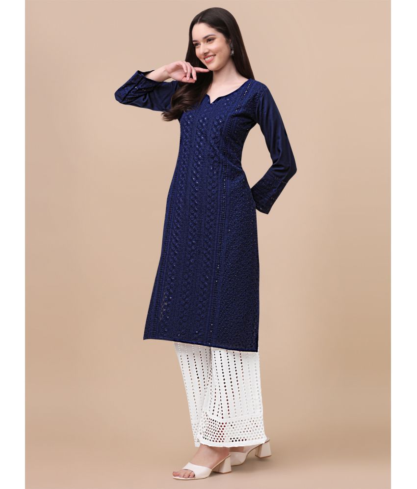     			gufrina Viscose Embroidered Kurti With Palazzo Women's Stitched Salwar Suit - Navy ( Pack of 1 )