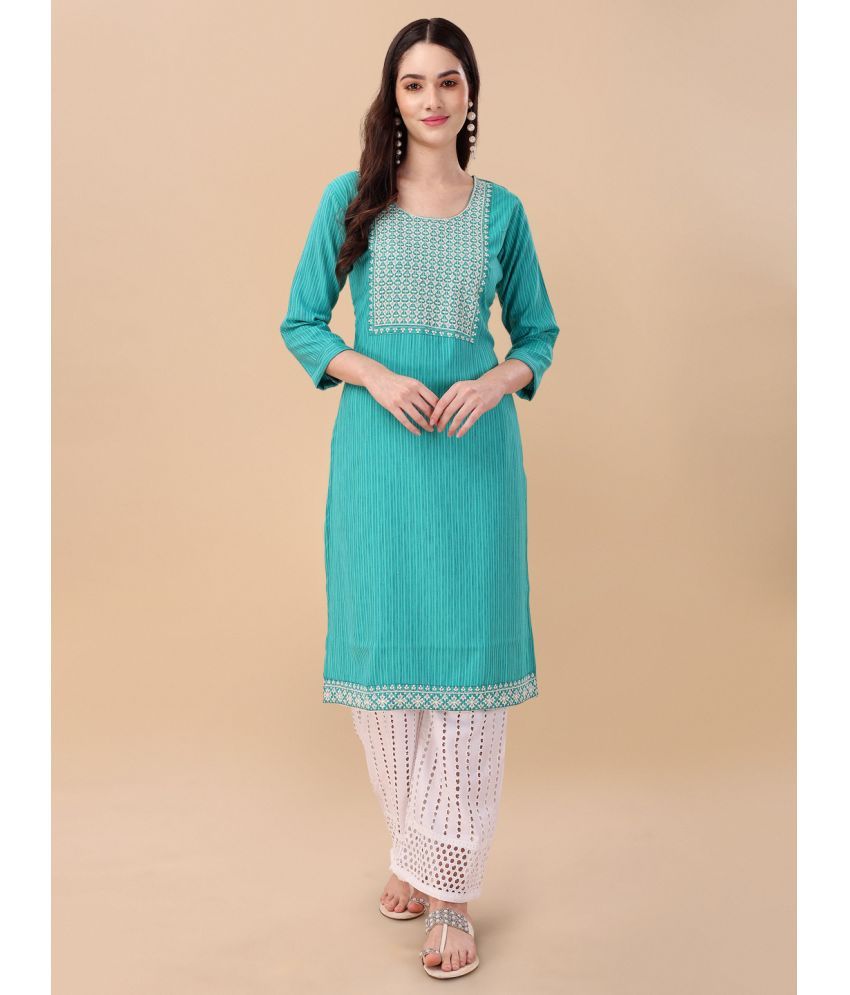     			gufrina Viscose Embroidered Kurti With Palazzo Women's Stitched Salwar Suit - Teal ( Pack of 1 )